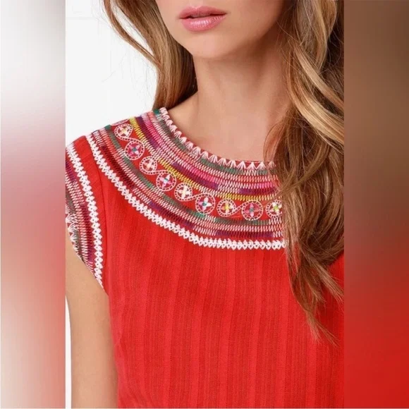 Billabong Designer’s Chica Amiga Embroidered Top Rio Red Large - Picture 5 of 16